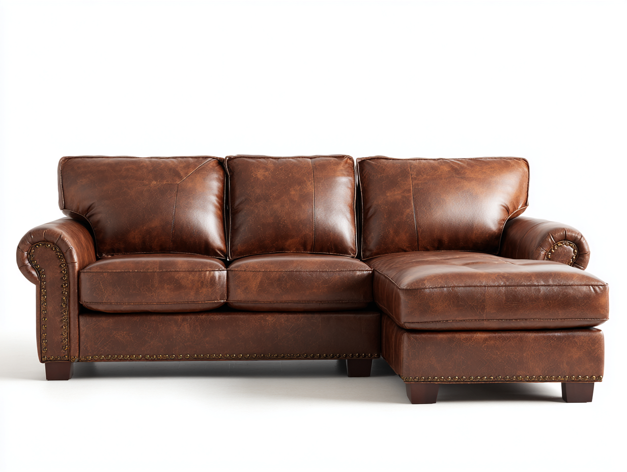 Sectional Sofas genuine leather upholstery 98x62x36 inches - brown - classic sectional seating for living room-Casaupio