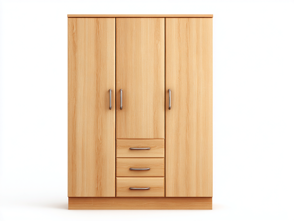 3 Door Wardrobes wood structure 48x23x72 inches - light wood - modern bedroom storage-Casaupio