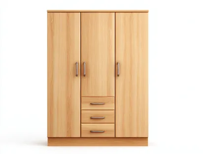 3 Door Wardrobes wood structure 48x23x72 inches - light wood - modern bedroom storage-Casaupio