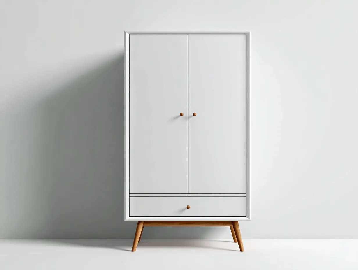 2 Door Wardrobes solid wood construction 35x19x71 inches - white-wood - modern storage for bedroom-Casaupio