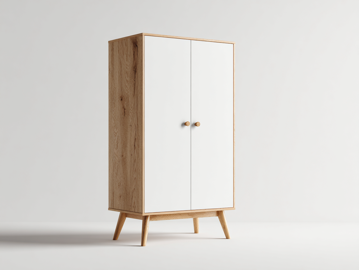 2 Door Wardrobes Wood Construction 35x20x71 (inches) - White-Natural Wood - Modern Storage Design-Casaupio