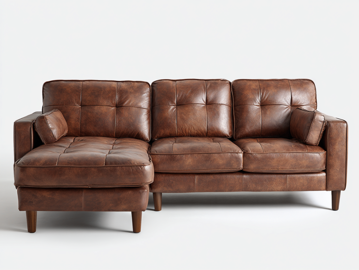 Sectional Sofas Upholstered Leather 102x64x35 inches - Brown - Modern Lounge Seating-Casaupio