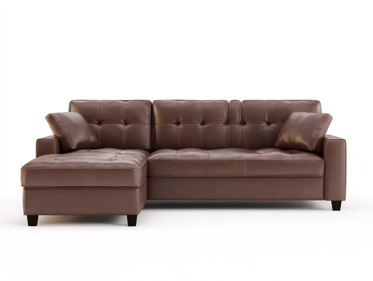 Sectional Sofas Faux Leather Upholstery 102x62x34 (inches) - Brown - Modern Comfort Seating-Casaupio