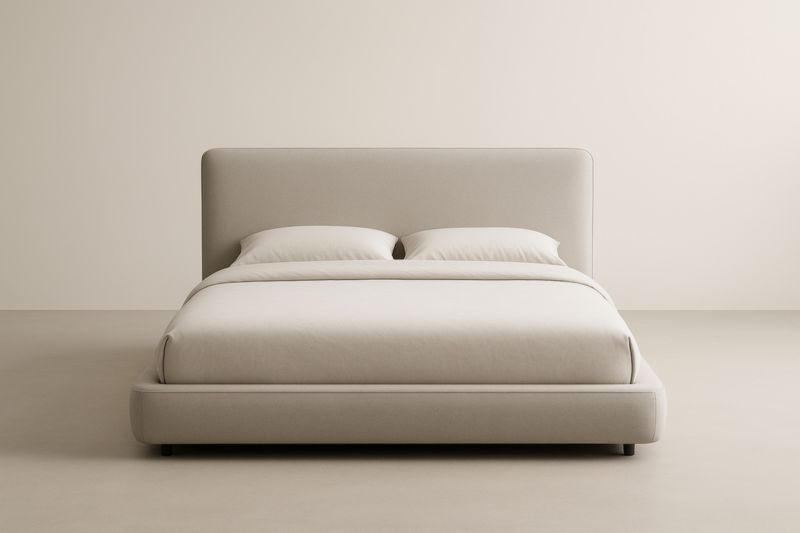 Lit double en tissu polyester beige 160x200×95 cm