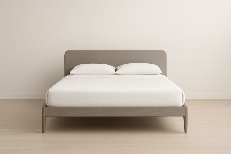 Lit double gris en bois massif 200x160×100 cm