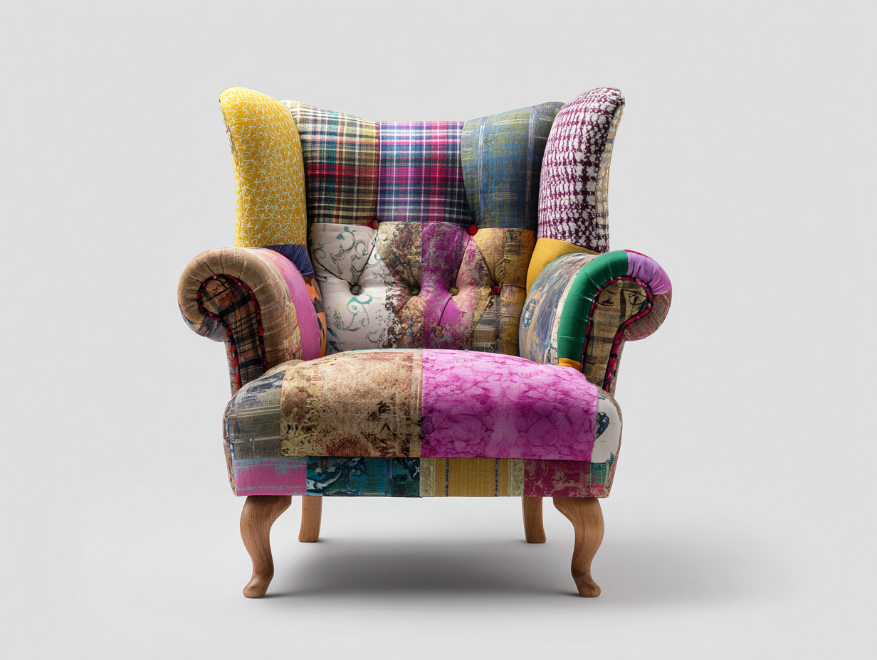 Wingback Armchairs patchwork fabric upholstery solid wood legs 34x36x44 inches - multicolor - classic wingback design-Havenmyden
