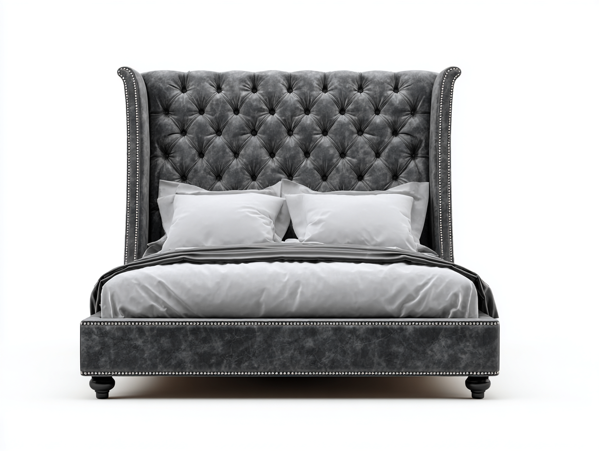 Queen Bed upholstered wingback bed frame 65.0x86.2x55.1 inches - dark gray - classic luxury style-Havenmyden