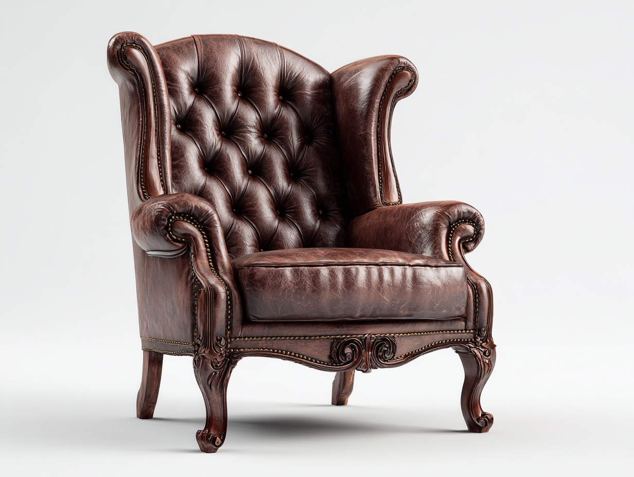 Wingback Armchairs leather upholstery carved wood frame 33x35x43 inches - brown - classic wingback seating-Havenmyden