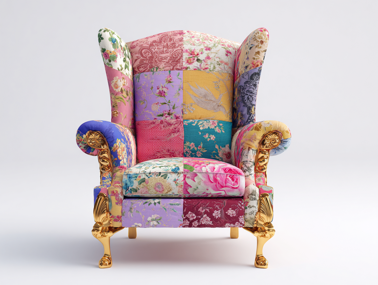 Wingback Armchairs Patchwork Fabric 34x36x44 inches - Multicolor - Decorative Classic High Back Design-Havenmyden
