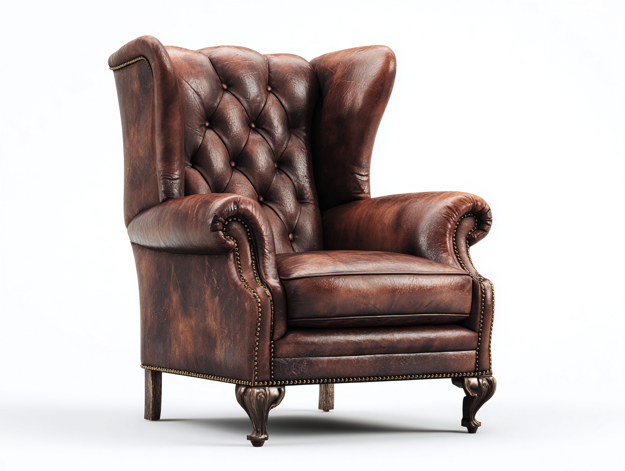 Wingback Armchairs genuine leather upholstered wingback armchair 32x34x42 inches - brown - classic high back seating for living room-Havenmyden