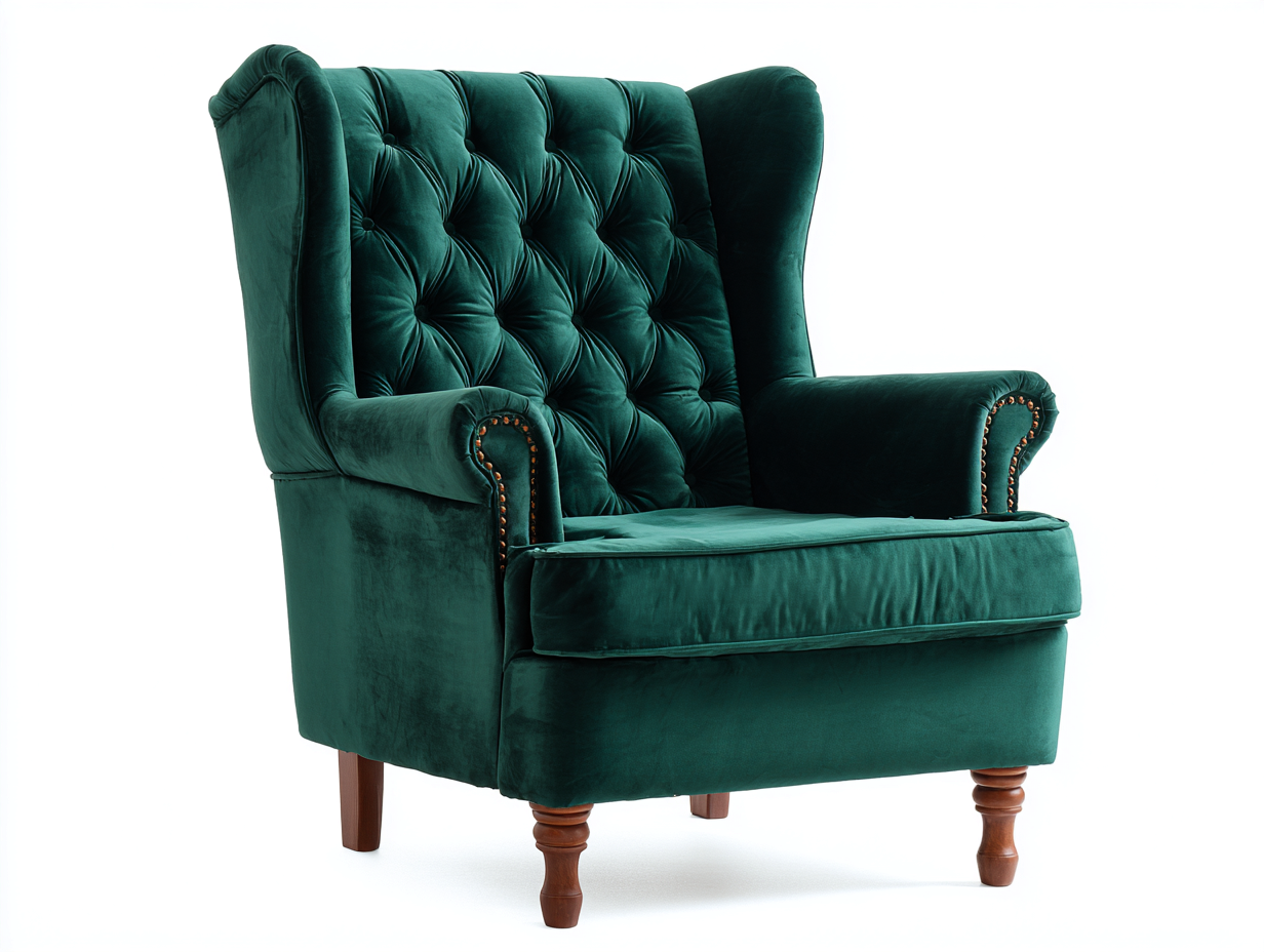 Wingback Armchairs velvet upholstery 31x34x41 (inches) - green - classic tufted design-Havenmyden