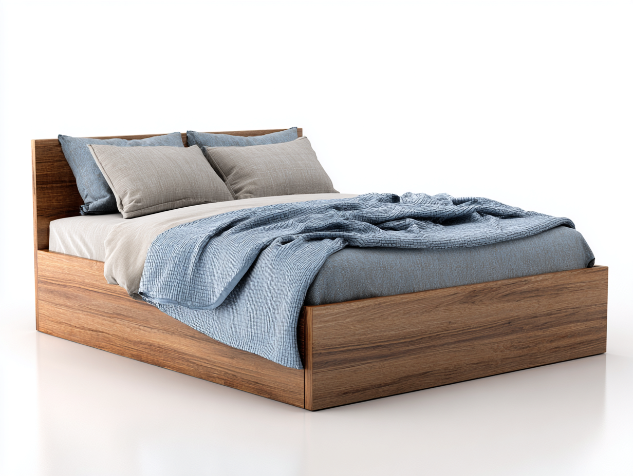 Queen Bed Solid Wood Frame 64x84x38 inches - Natural Wood - Modern Platform Sleeping Design-Havenmyden