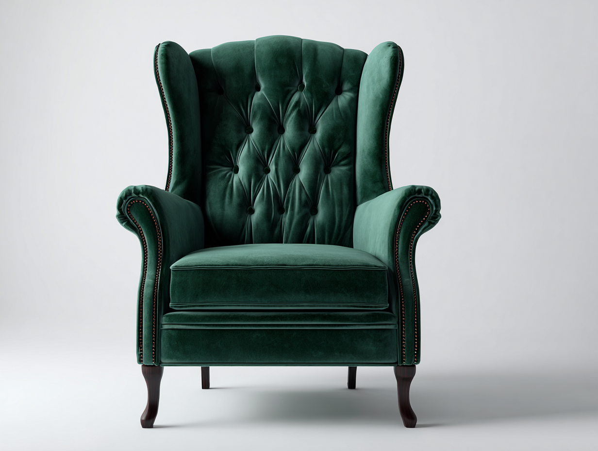 Wingback Armchairs Velvet Upholstery 32x34x42 inches - Dark Green - Classic High Back Lounge Design-Havenmyden