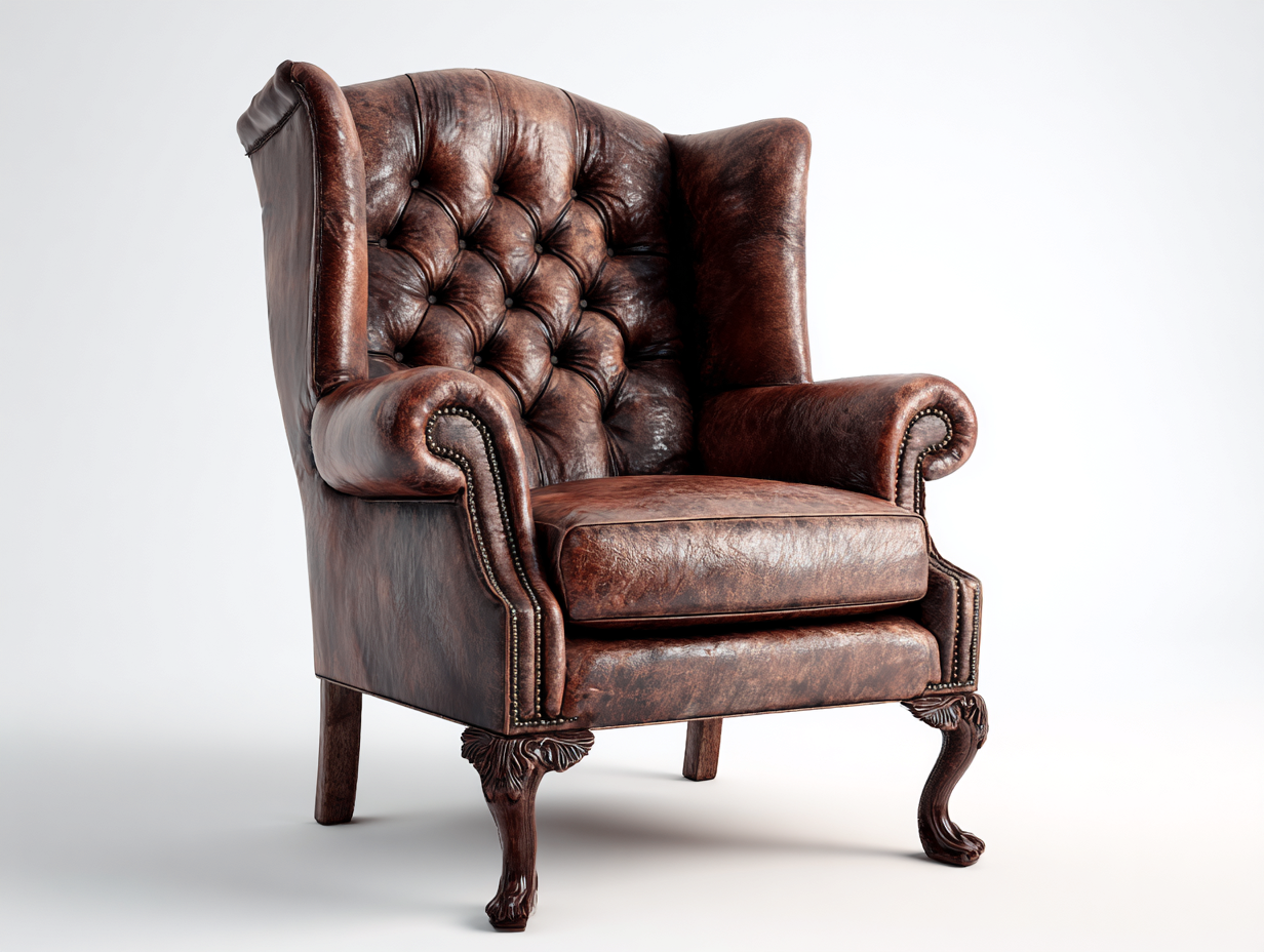 Wingback Armchairs Leather Upholstery 33x35x45 (inches) - Brown - Classic Comfort Design-Havenmyden