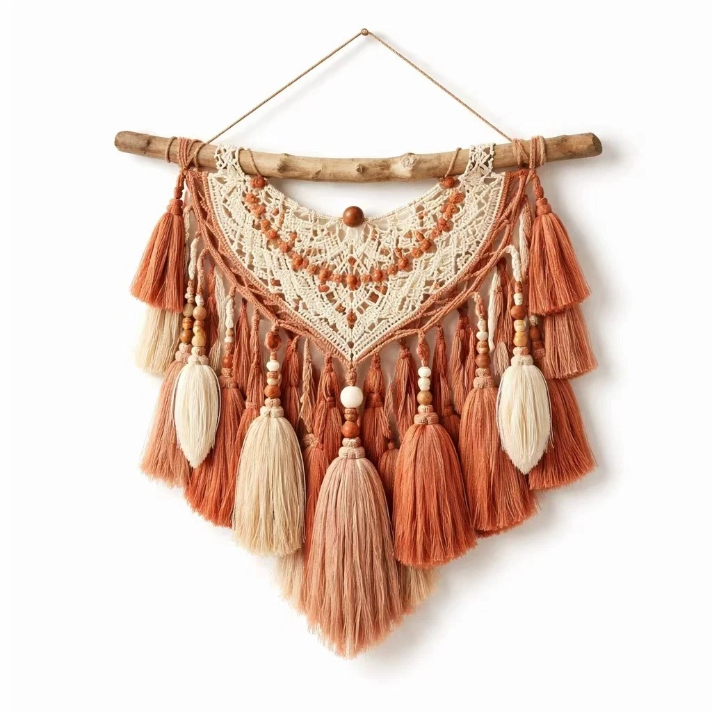 Arazzo da Parete Boho in Macrame con Frange Color Terracotta-urbanuphold