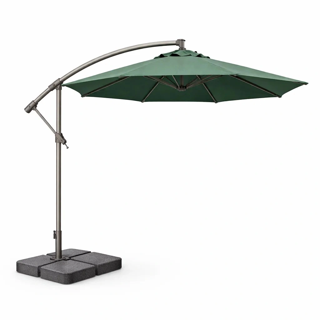 Ombrellone a Sbalzo Verde Scuro per Esterni con Base Quadrata-urbanuphold