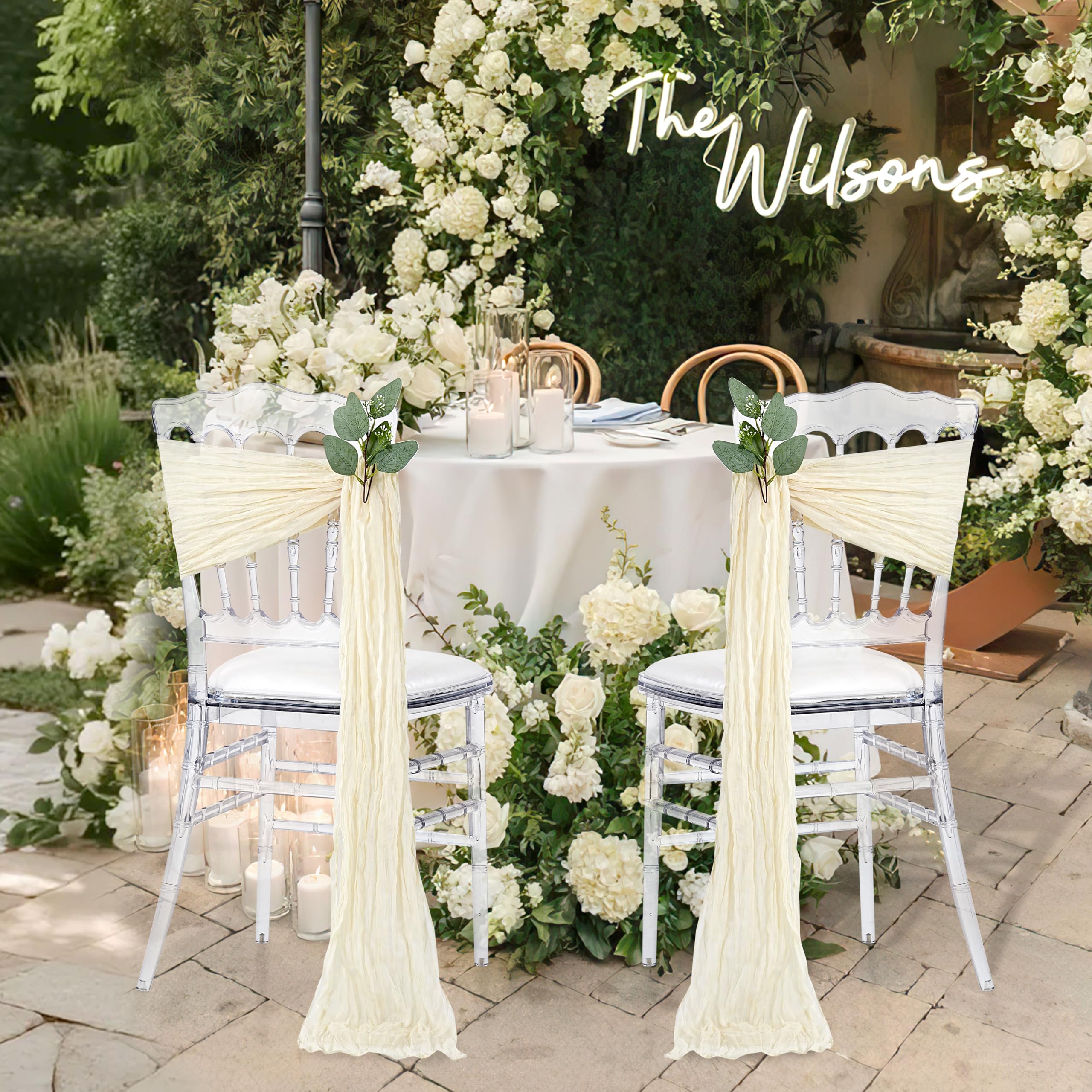 Dusty Blue Cheesecloth Chair Sashes: 16 Packs Bows Designed Church Chair Cover - Wedding Party Outdoor Chairs Decoration