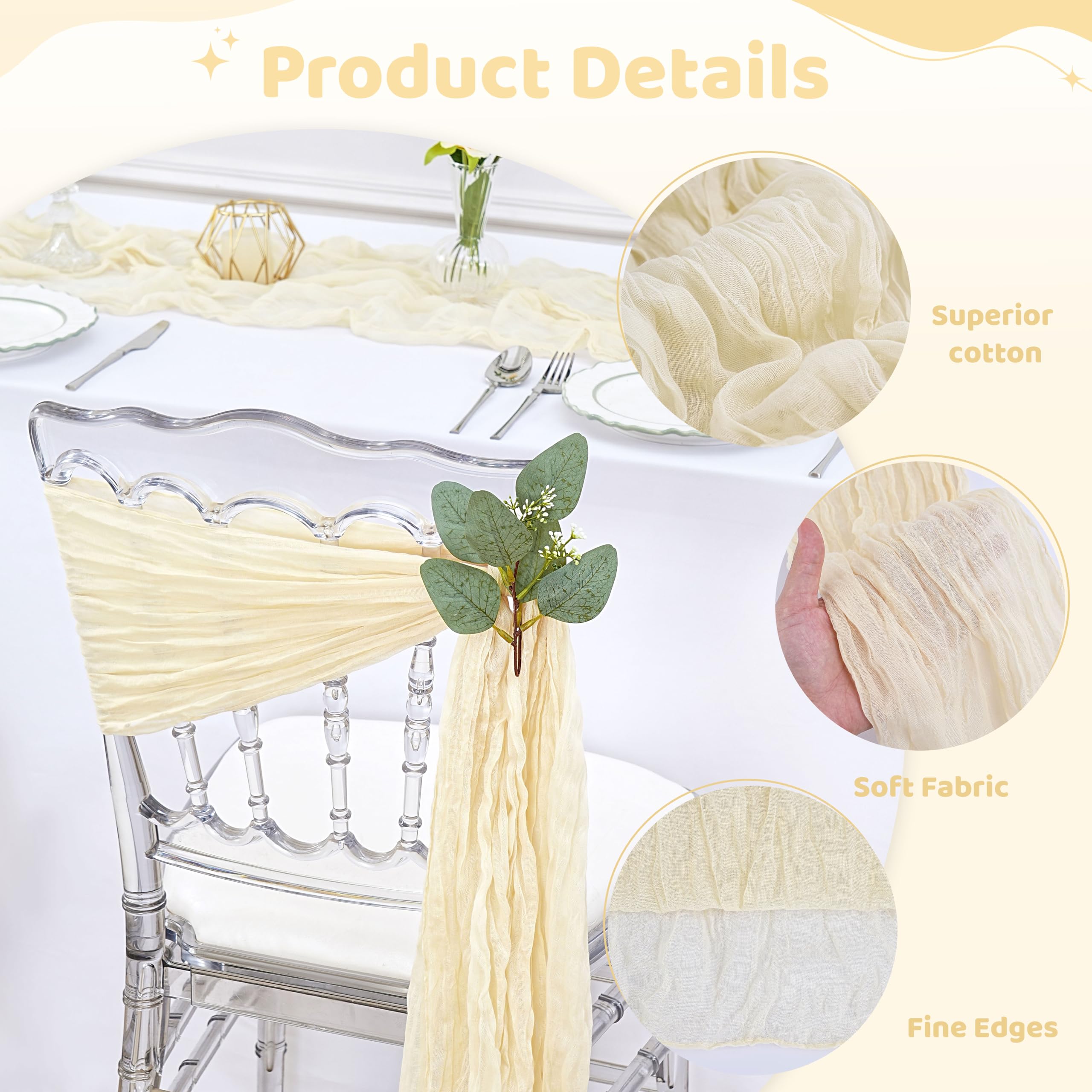 Dusty Blue Cheesecloth Chair Sashes: 16 Packs Bows Designed Church Chair Cover - Wedding Party Outdoor Chairs Decoration