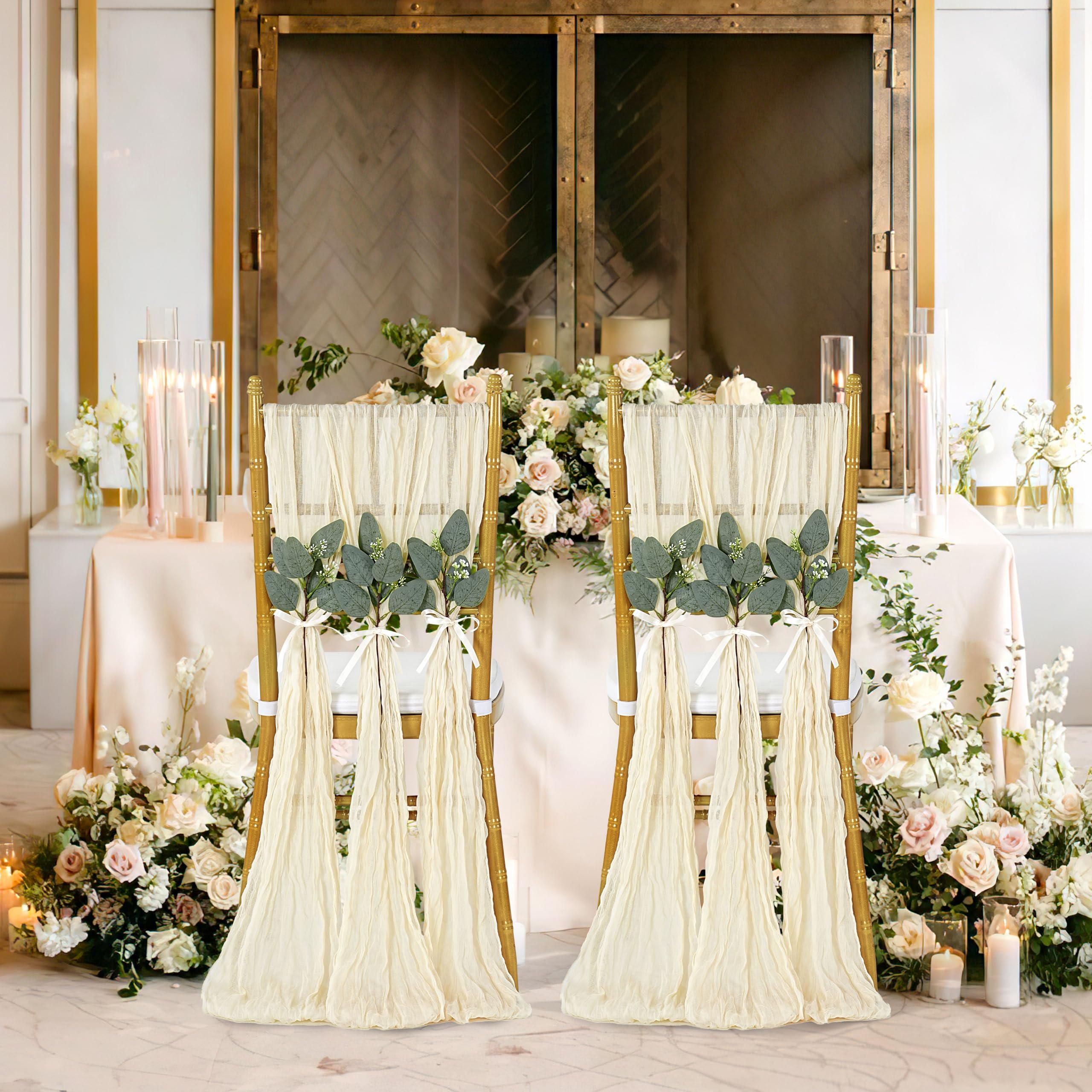 Dusty Blue Cheesecloth Chair Sashes: 16 Packs Bows Designed Church Chair Cover - Wedding Party Outdoor Chairs Decoration