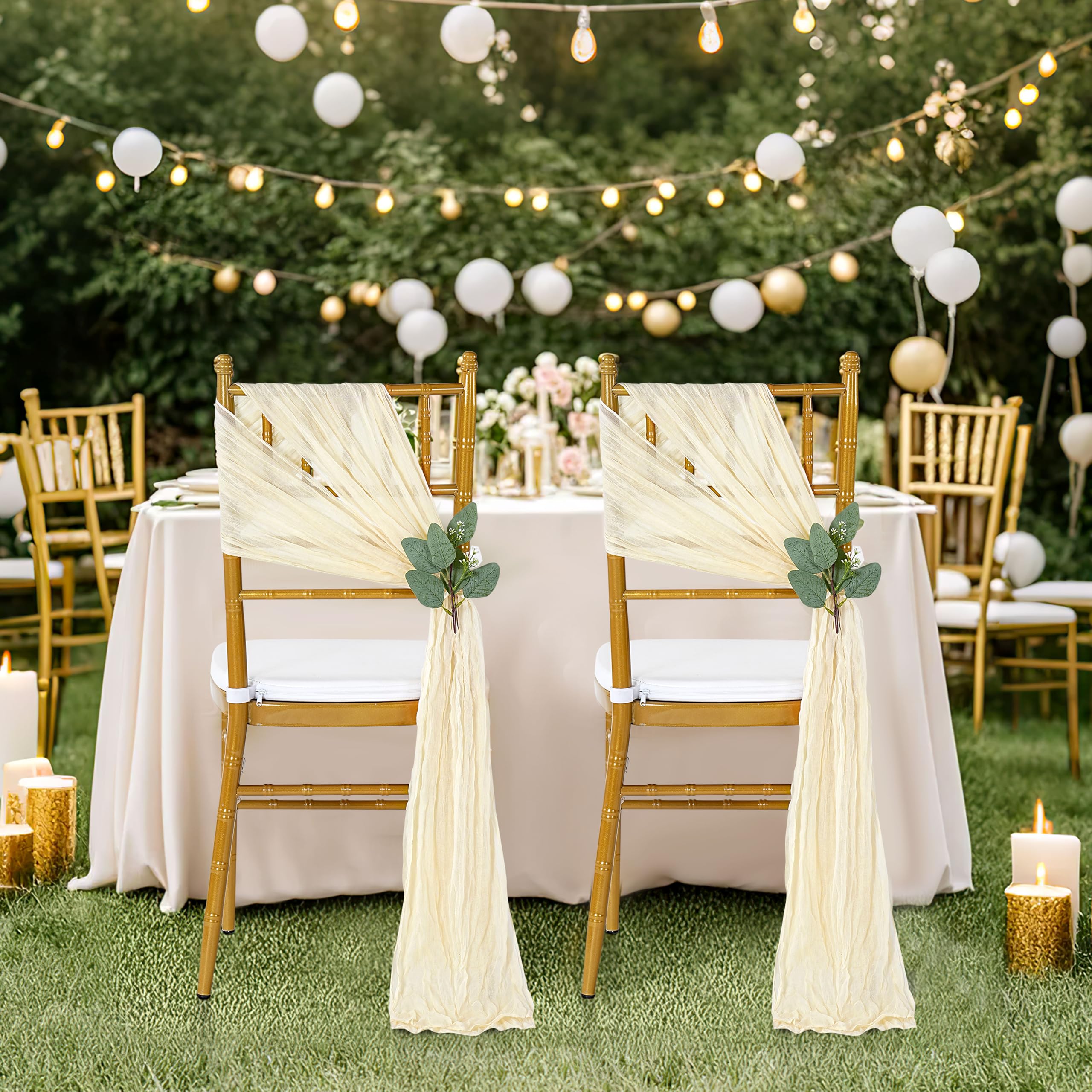 Dusty Blue Cheesecloth Chair Sashes: 16 Packs Bows Designed Church Chair Cover - Wedding Party Outdoor Chairs Decoration