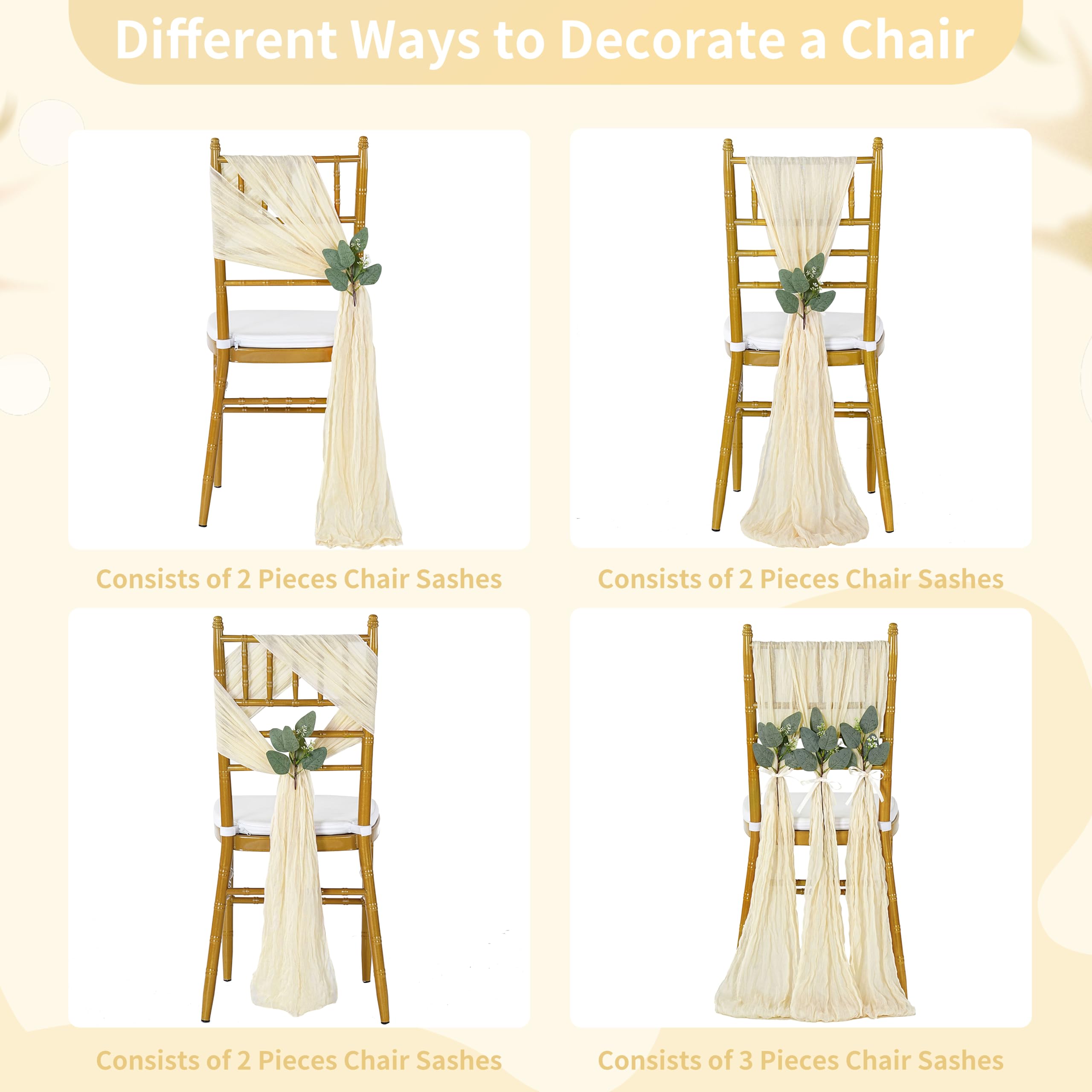 Dusty Blue Cheesecloth Chair Sashes: 16 Packs Bows Designed Church Chair Cover - Wedding Party Outdoor Chairs Decoration