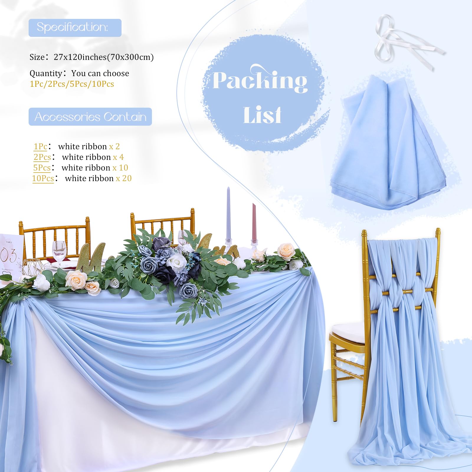 Chiffon Table Runner 27x120 Inches Rustic Wedding Bridal Shower Runner Sheer Boho Baby Shower Decorations