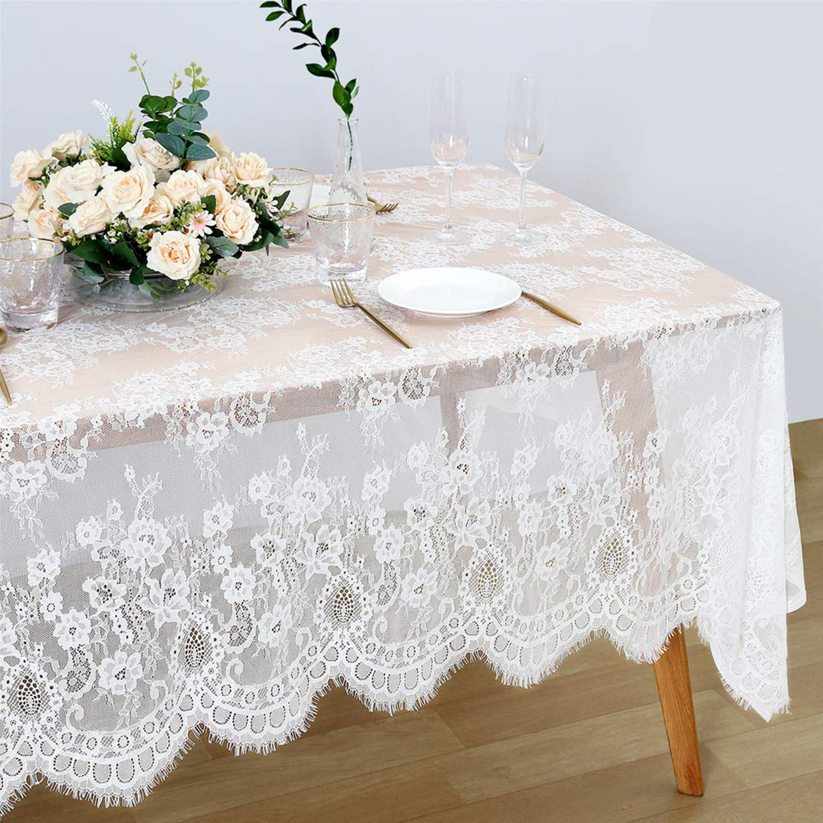 Lace Tablecloth 60x120 Inches Wedding Tablecloth Rectangular Farmhouse Table Cloth Classic Vintage Lace Fabric for Fall Tea Party Wedding Decorations Home Decor