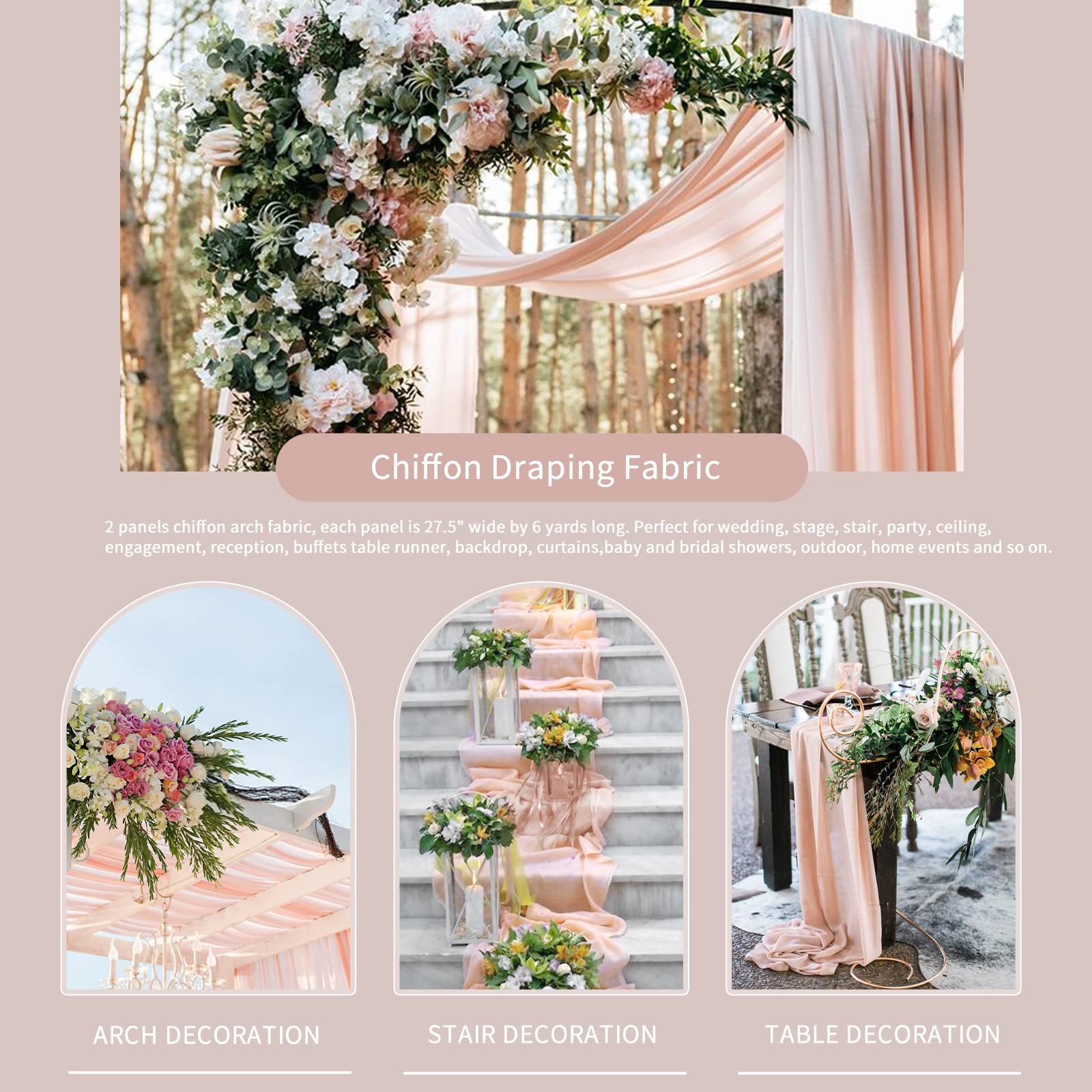 Arch Drapes 2 Panels 6 Yards Sheer Backdrop Curtains for Parties Ceiling Wedding Arch Reception Drapery Fabric Decor