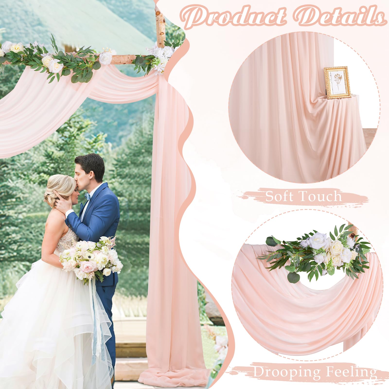 Arch Drapes 2 Panels 6 Yards Sheer Backdrop Curtains for Parties Ceiling Wedding Arch Reception Drapery Fabric Decor