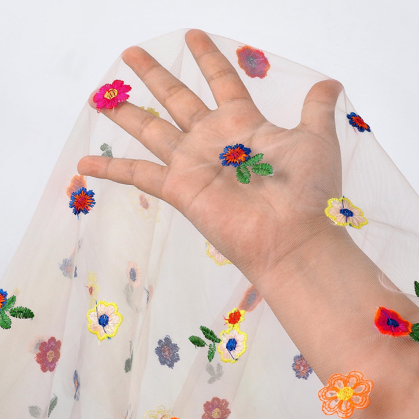 Floral Table Runner Embroidery Daisy Table Runners 10FT 1PC Sheer Tulle Flower Fabric for Home Party Kitchen Dining Table Decorations