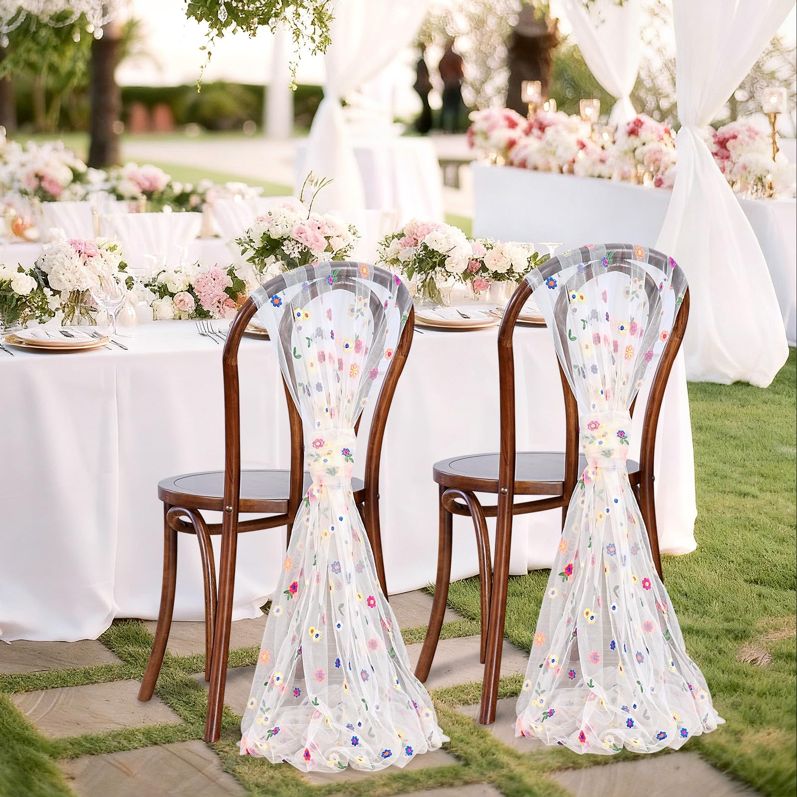 Floral Table Runner Embroidery Daisy Table Runners 10FT 1PC Sheer Tulle Flower Fabric for Home Party Kitchen Dining Table Decorations