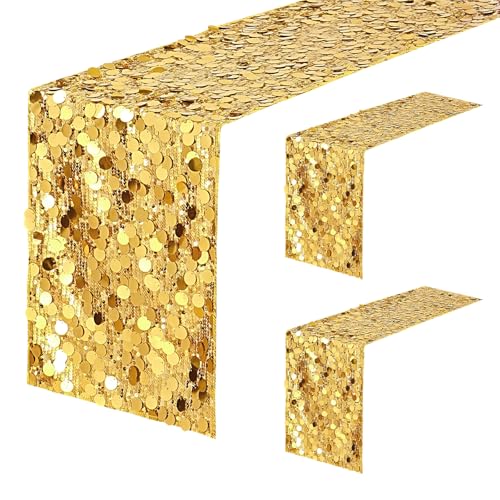 Iridescent Sequin Table Runner: 3 Packs 12x72 Inches Colorful Cake Decor - Sunset Dinner Wedding Baby Shower Pool Party Tropical Themes