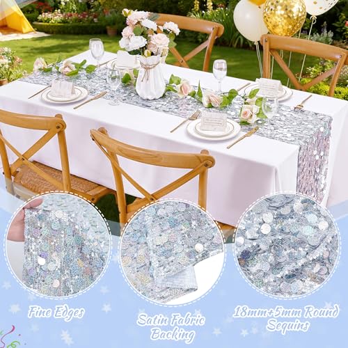 Iridescent Sequin Table Runner: 3 Packs 12x72 Inches Colorful Cake Decor - Sunset Dinner Wedding Baby Shower Pool Party Tropical Themes