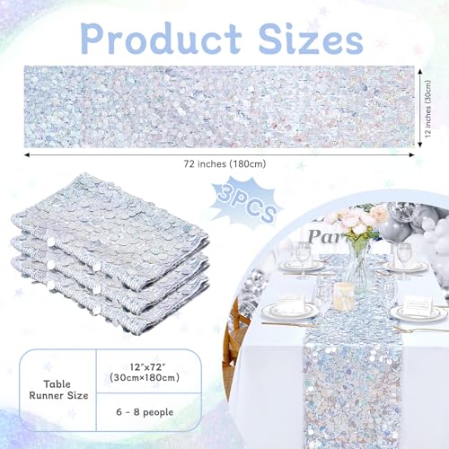 Iridescent Sequin Table Runner: 3 Packs 12x72 Inches Colorful Cake Decor - Sunset Dinner Wedding Baby Shower Pool Party Tropical Themes