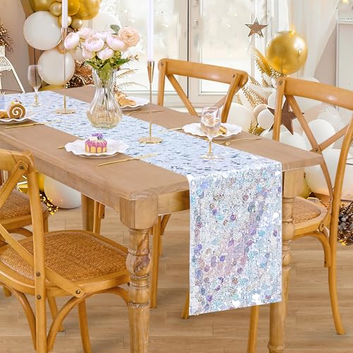 Iridescent Sequin Table Runner: 3 Packs 12x72 Inches Colorful Cake Decor - Sunset Dinner Wedding Baby Shower Pool Party Tropical Themes
