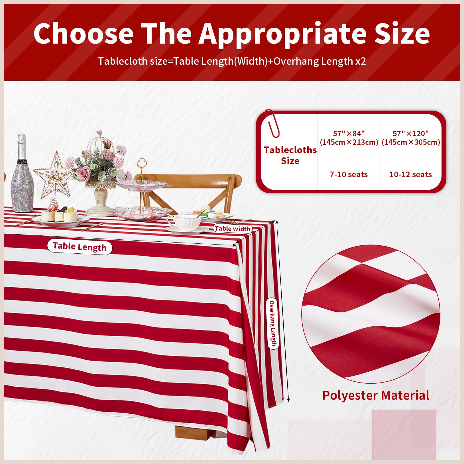 Striped Rectangle Tablecloth Table Cover - Summer Picnic Outdoor Themed Party Kitchen Table Decoration