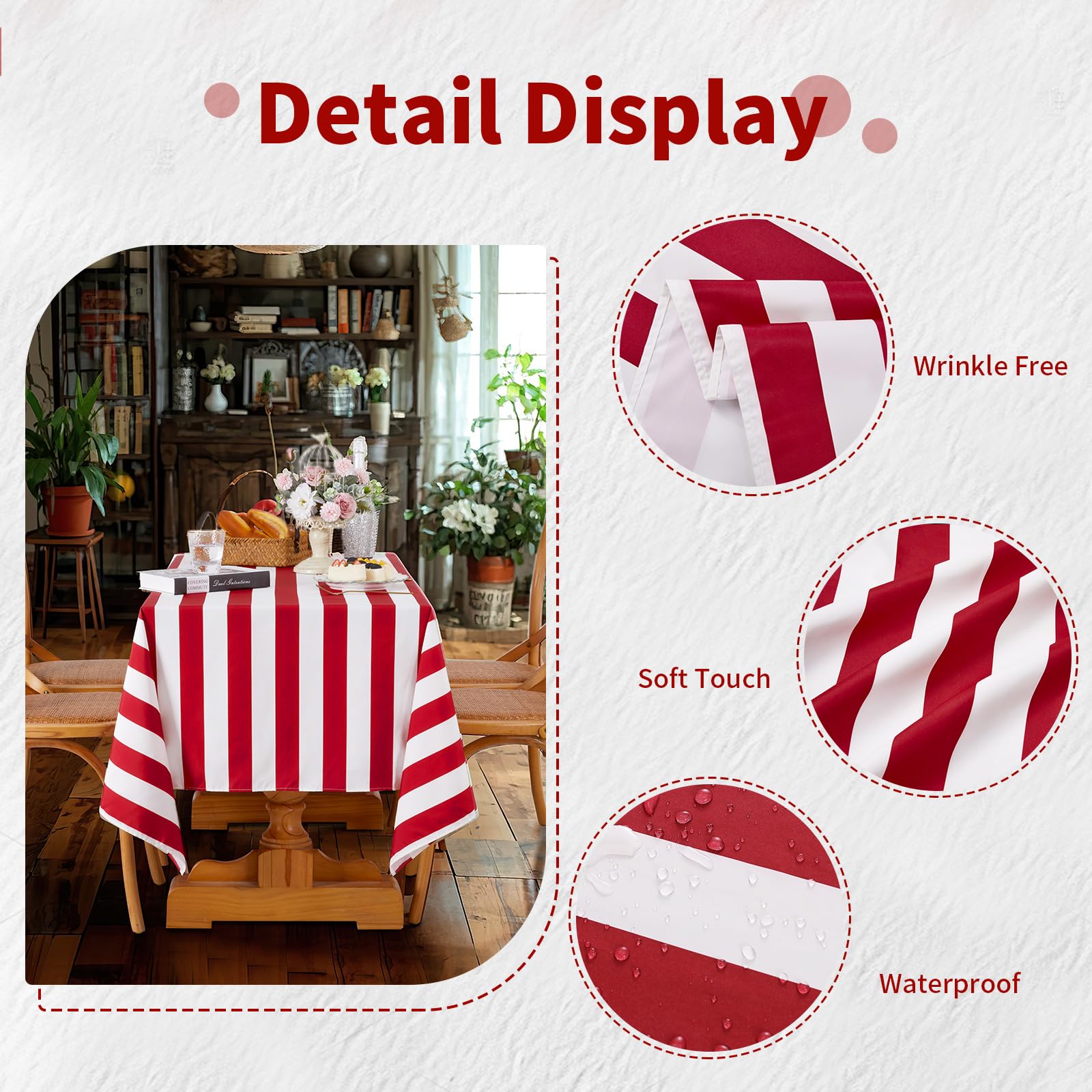 Striped Rectangle Tablecloth Table Cover - Summer Picnic Outdoor Themed Party Kitchen Table Decoration