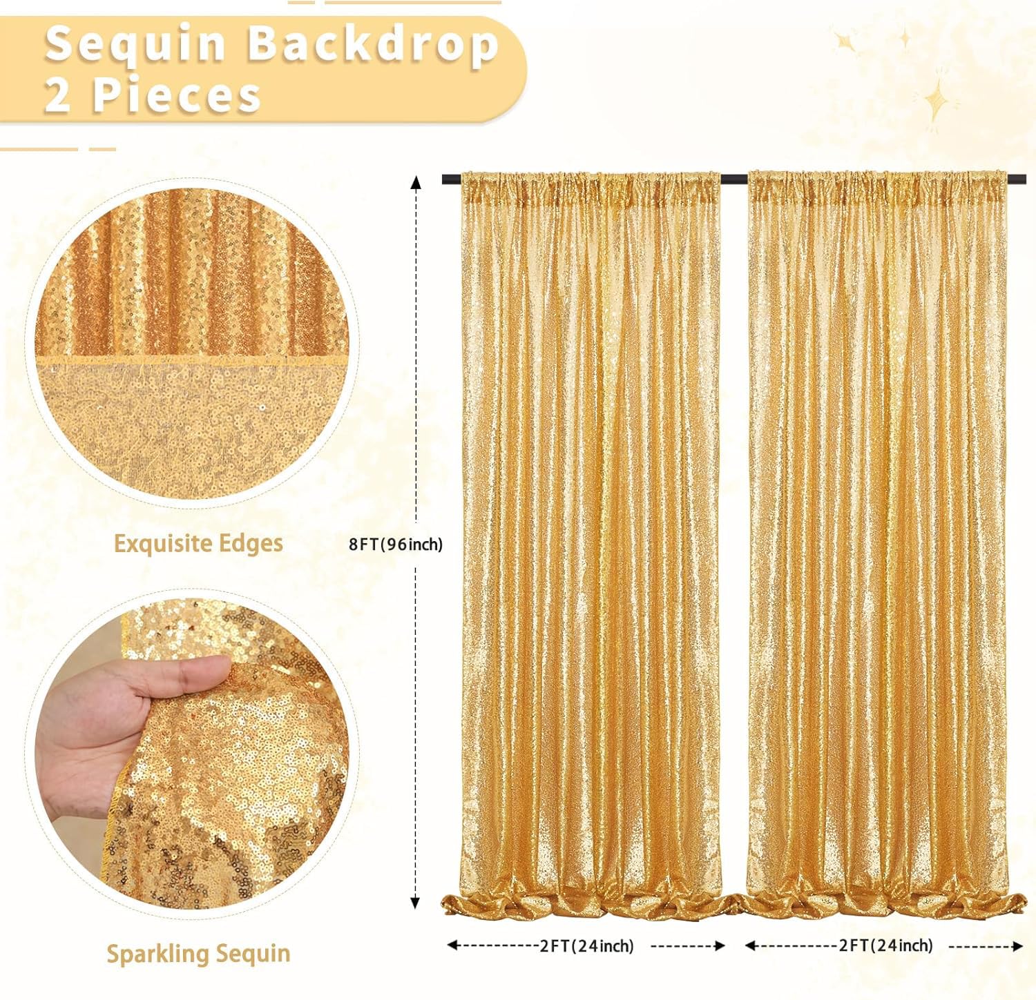 Sequin Backdrop Curtain Panels Stage 2 Pieces 2/4FTx8FT Sheer Curtains Backdrop Photo Backdrop Curtains for Wedding Birthday Party Background Drapes Christmas Decorations