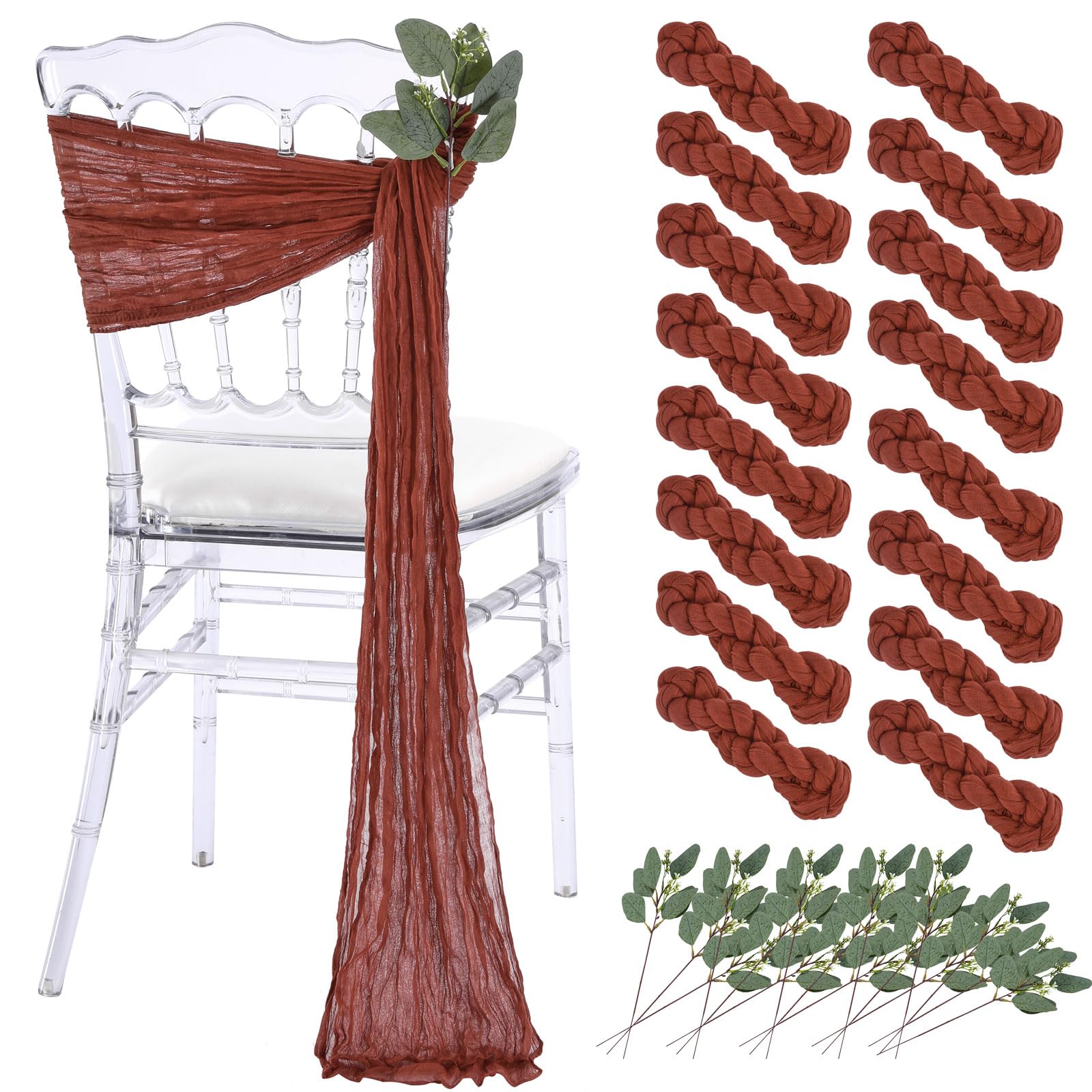 Dusty Blue Cheesecloth Chair Sashes: 16 Packs Bows Designed Church Chair Cover - Wedding Party Outdoor Chairs Decoration