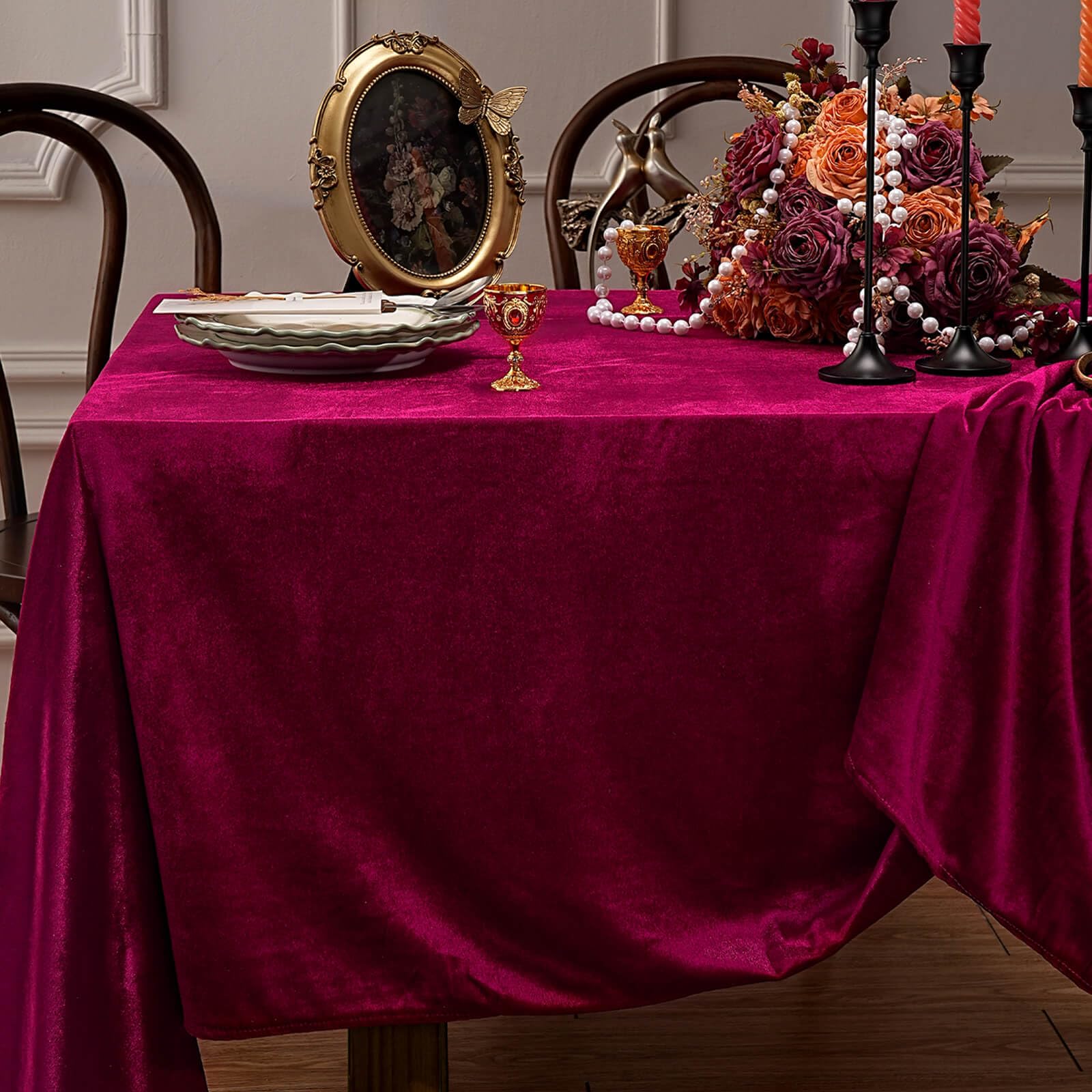 Velvet Tablecloth 60 x 102 Inch Lush Panne Rectangular Table Cloth for Banquet Party Wedding Baby Shower Decorations
