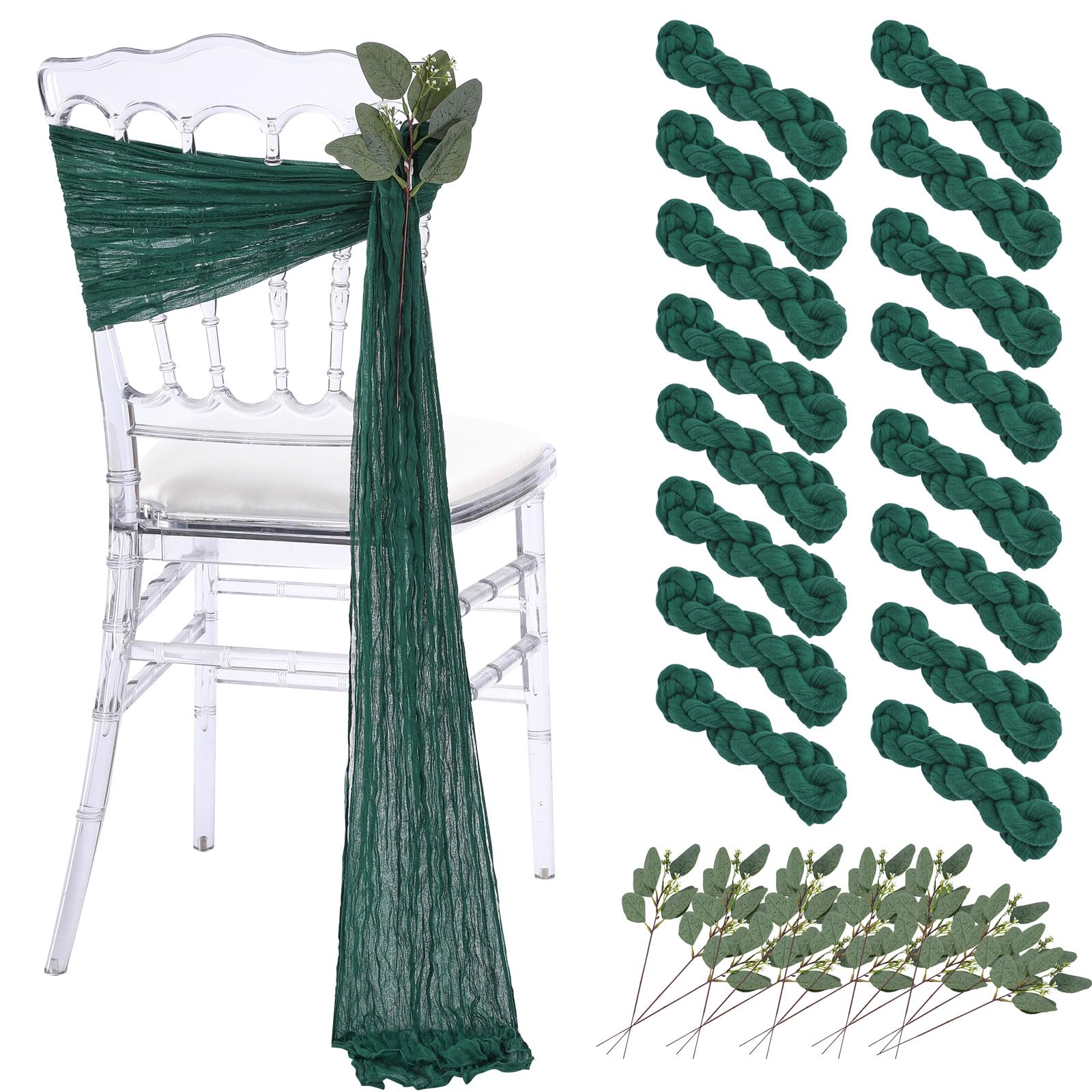 Dusty Blue Cheesecloth Chair Sashes: 16 Packs Bows Designed Church Chair Cover - Wedding Party Outdoor Chairs Decoration