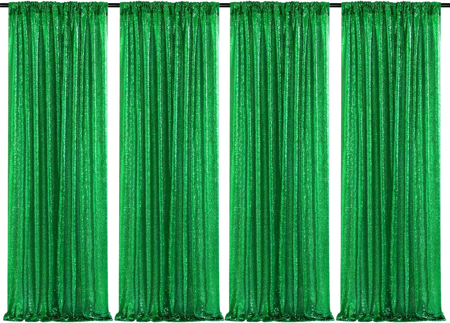 Vowedlight Green Sequin Backdrop Curtains-4 Panels 2FTx8FT Green Christmas Backdrop for Glitter Party Decorations Background Drapes for Wedding Birthday Anniversary Graduation Photo Booth Decor