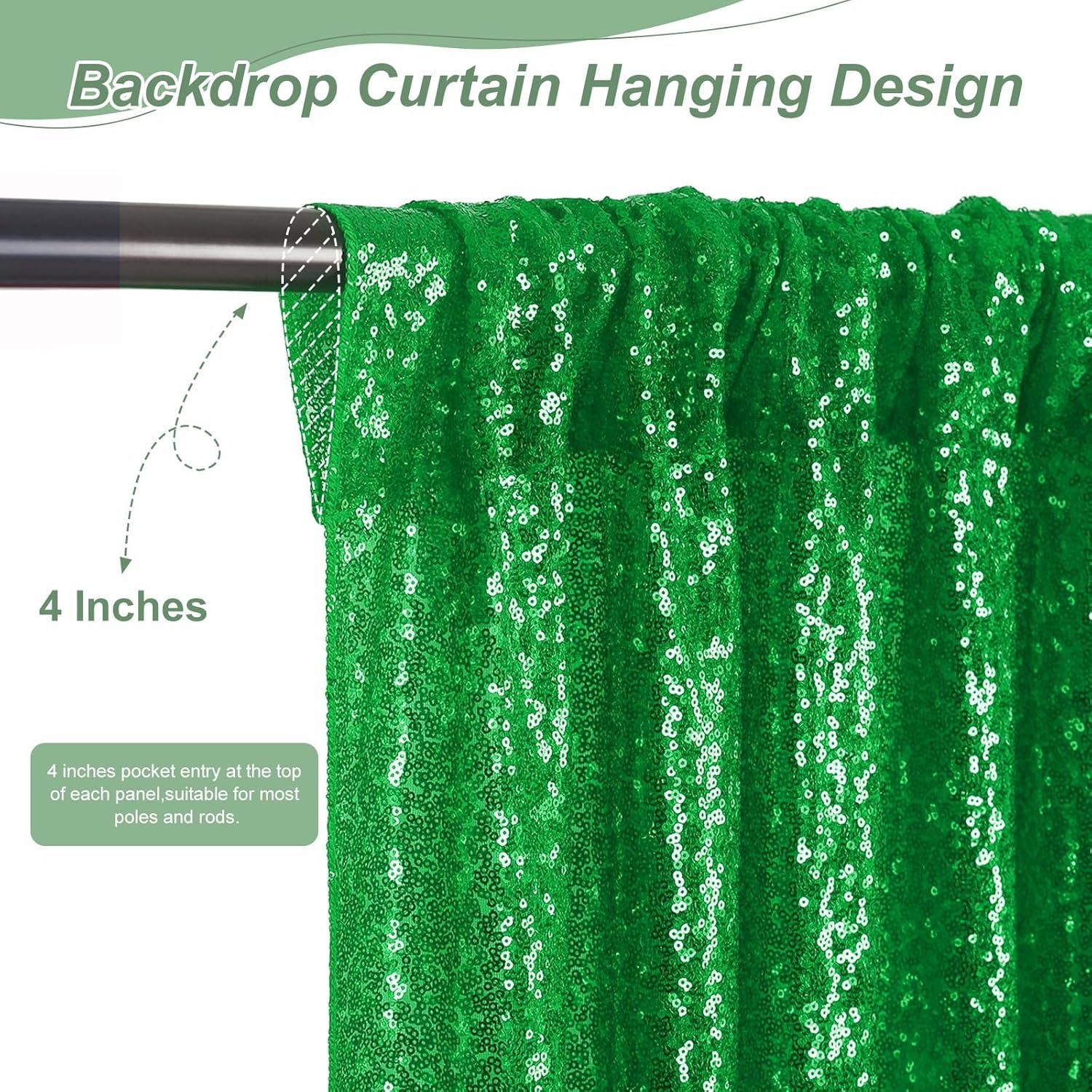 Vowedlight Green Sequin Backdrop Curtains-4 Panels 2FTx8FT Green Christmas Backdrop for Glitter Party Decorations Background Drapes for Wedding Birthday Anniversary Graduation Photo Booth Decor