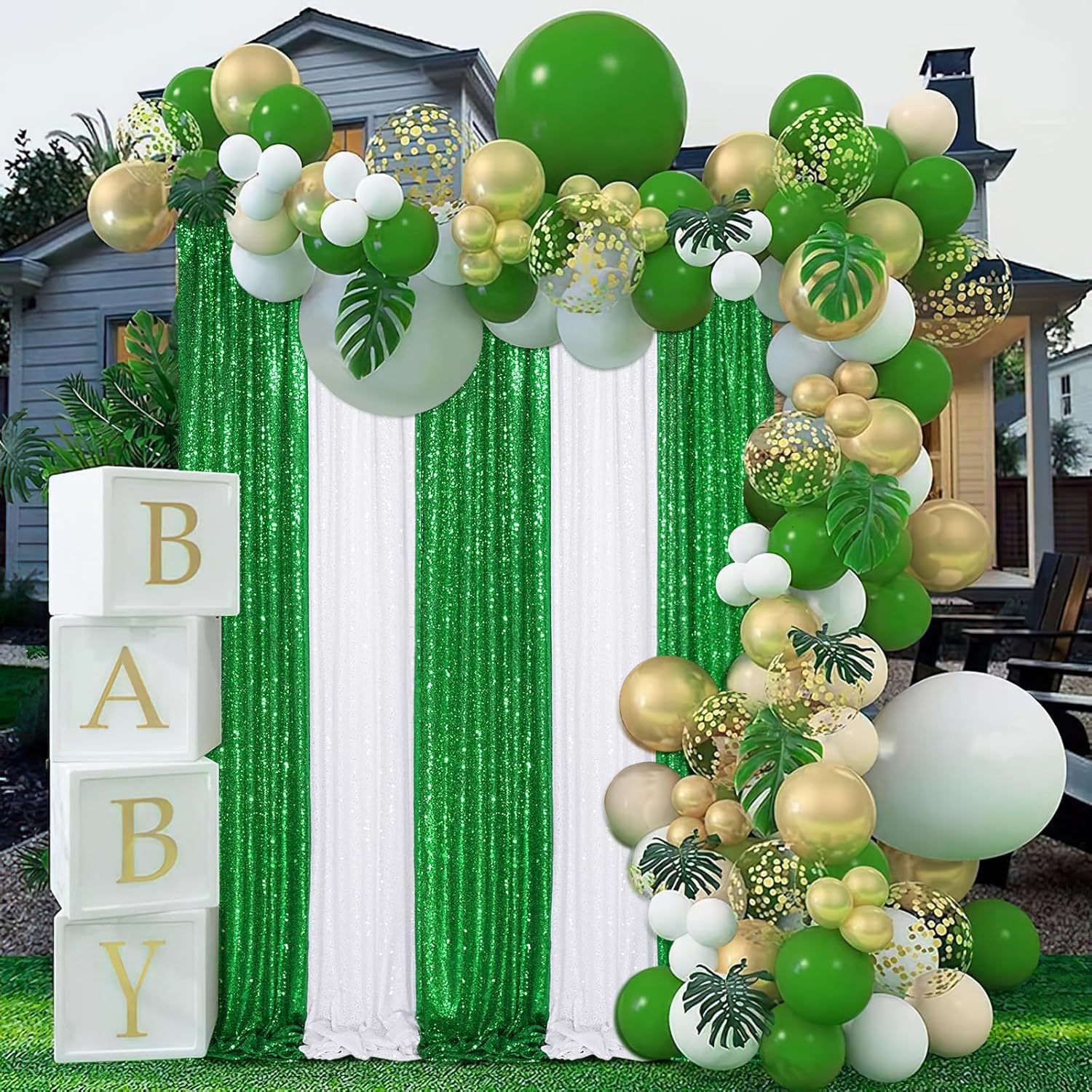 Vowedlight Green Sequin Backdrop Curtains-4 Panels 2FTx8FT Green Christmas Backdrop for Glitter Party Decorations Background Drapes for Wedding Birthday Anniversary Graduation Photo Booth Decor