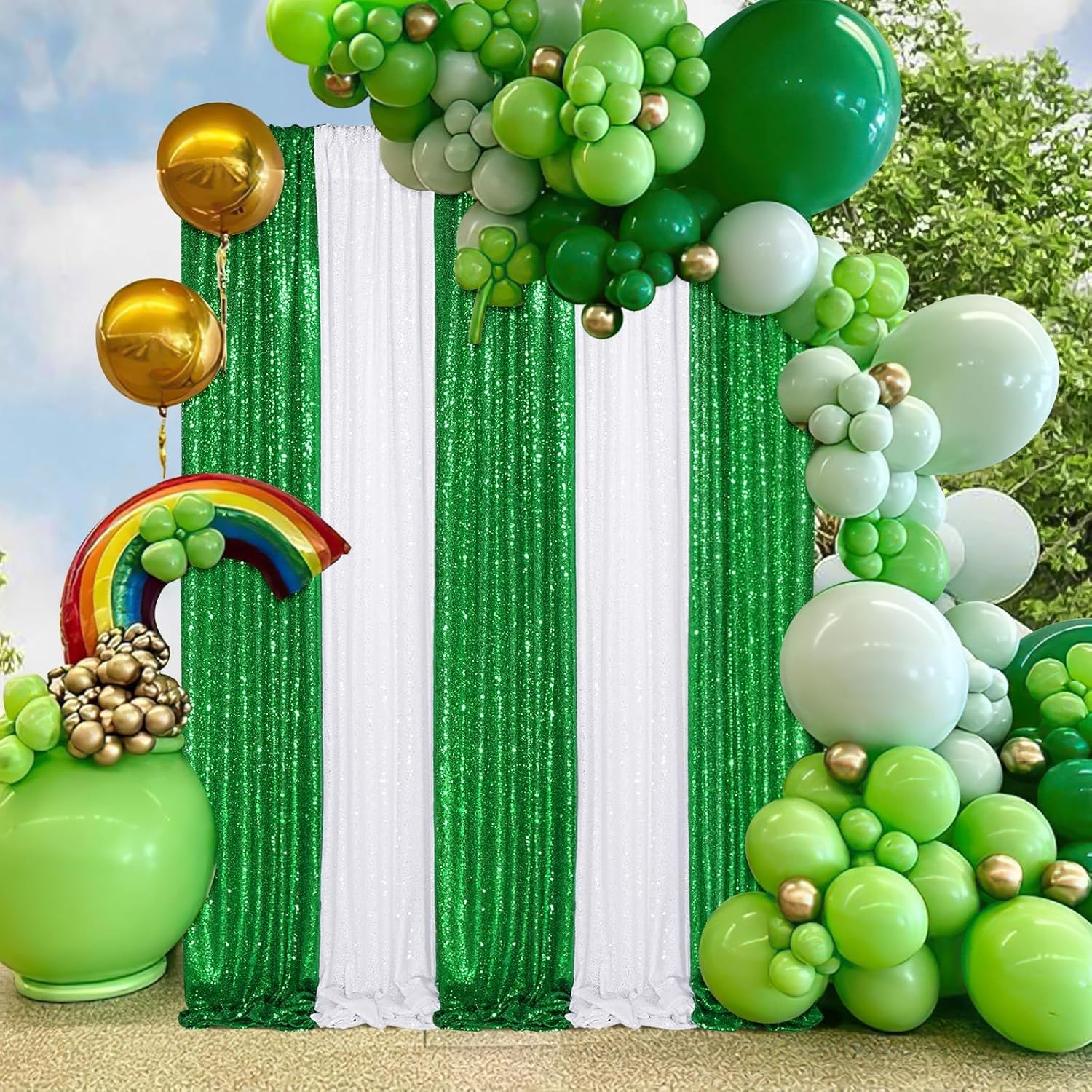 Vowedlight Green Sequin Backdrop Curtains-4 Panels 2FTx8FT Green Christmas Backdrop for Glitter Party Decorations Background Drapes for Wedding Birthday Anniversary Graduation Photo Booth Decor