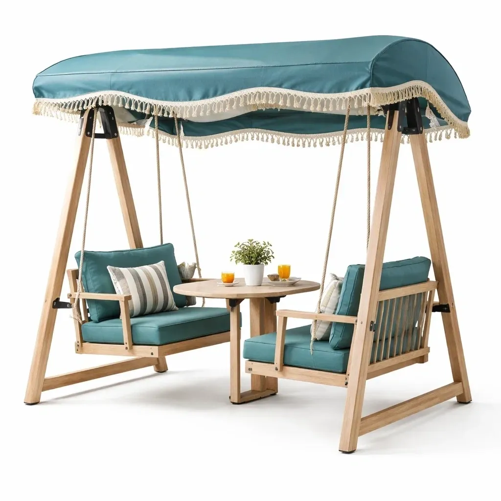 Balancelle jardin double avec table centrale et toit textile-easehomey