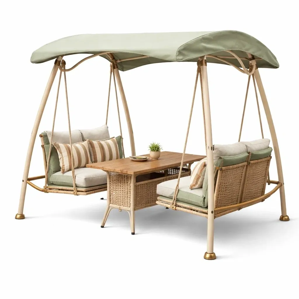 Balancelle double suspendue avec table rectangulaire exterieure-easehomey