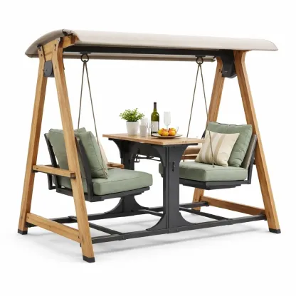 Balancelle repas exterieure avec table centrale et assises suspendues-easehomey