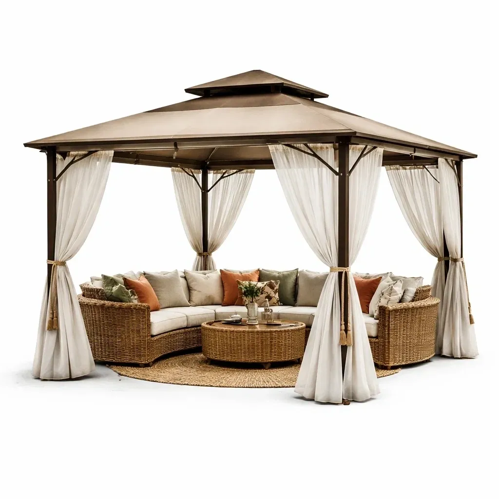 Pavillon exterieur toit double avec rideaux clairs-easehomey