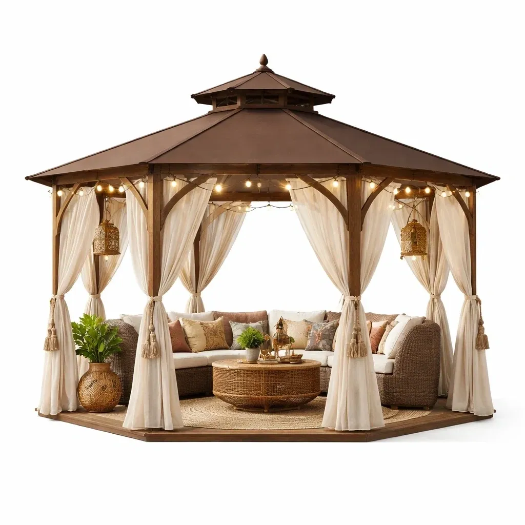Gazebo de jardin decoratif avec eclairage suspendu-easehomey